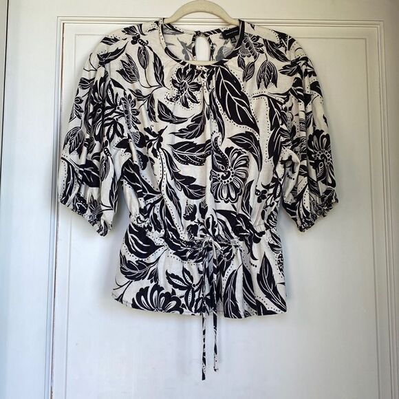 NEW Without Tag Linen Blend Puff Sleeve Blouse By Who What Wear - Picture 1 of 6